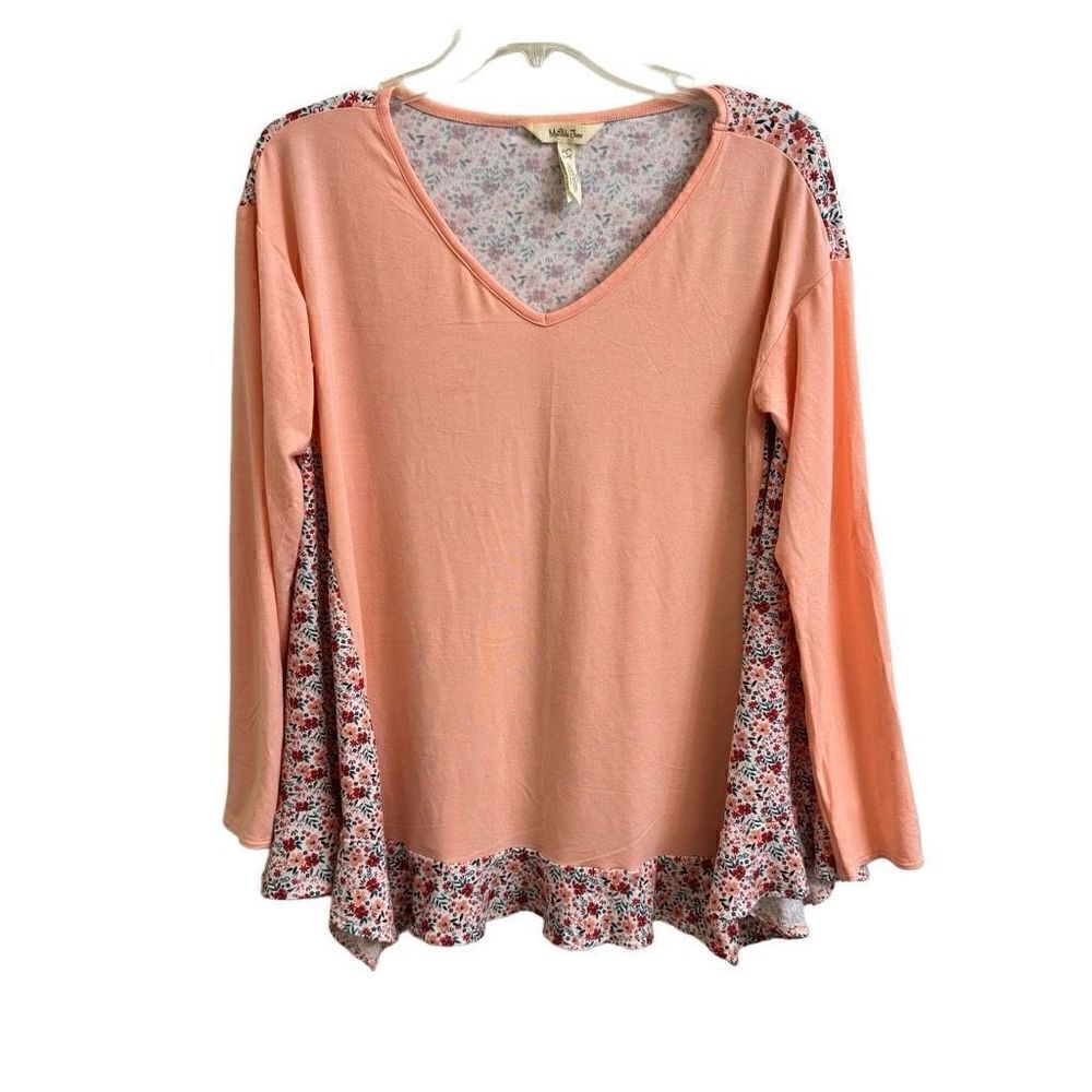 Matilda Jane Sing It Out Loud Floral Tunic Top Long Sleeves Peach Small